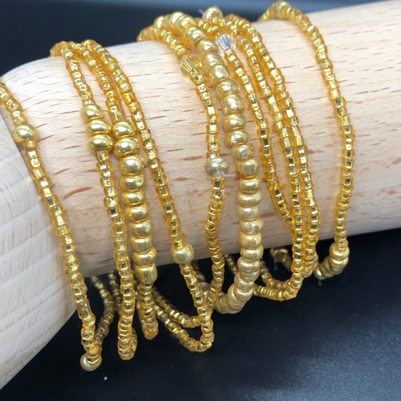 Multi Strand Tiny Gold Glass Seed Stretch Stacking Beaded Bracelet - Picture 9 of 12